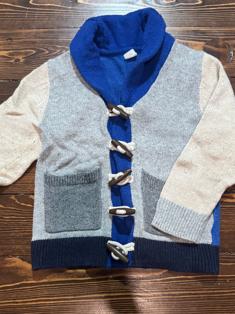 GAP Colorblock Toggle Sweater - Blue, Gray & Cream